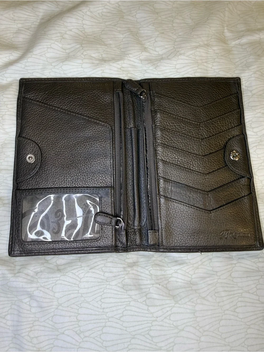 Pewter Brighton Leather Bifold Wallet with Embossed Medallion & silver accents
